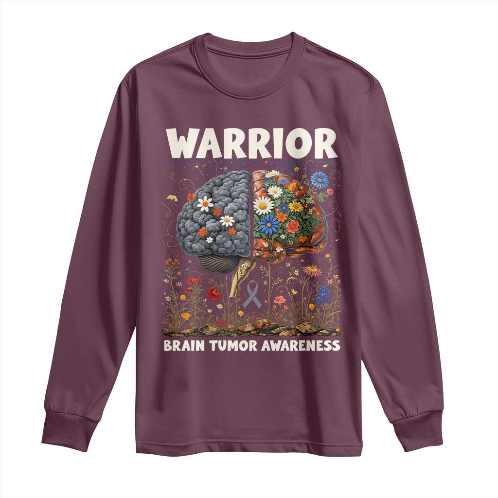 Brain Tumor Warrior Long Sleeve Shirt Gray Ribbon Brain Cancer Support