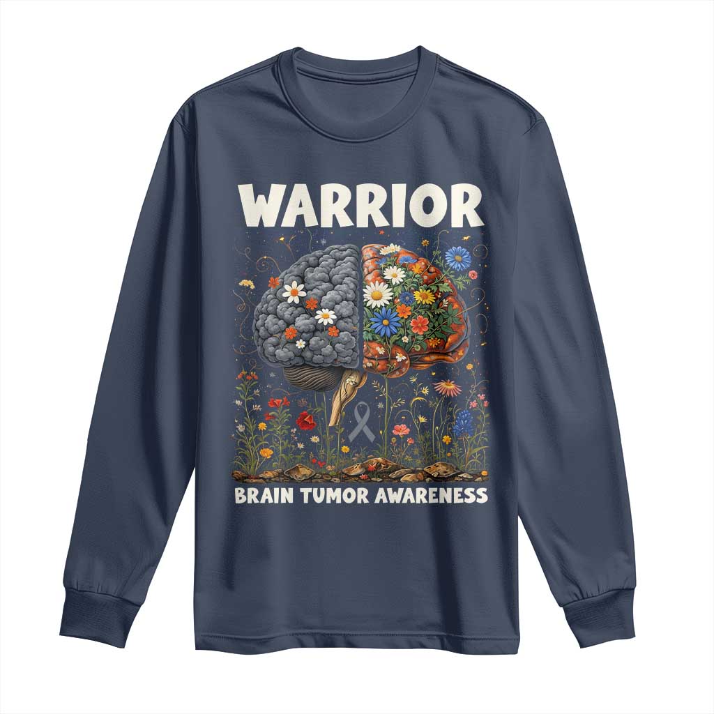 Brain Tumor Warrior Long Sleeve Shirt Gray Ribbon Brain Cancer Support