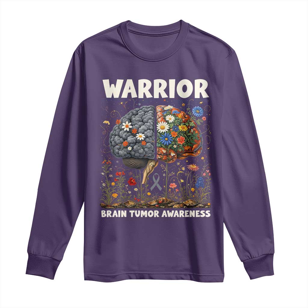 Brain Tumor Warrior Long Sleeve Shirt Gray Ribbon Brain Cancer Support