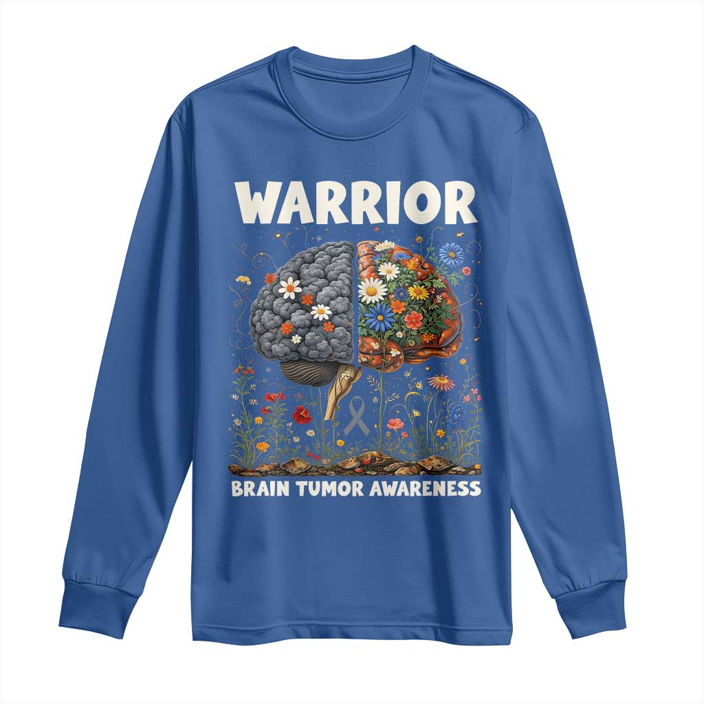 Brain Tumor Warrior Long Sleeve Shirt Gray Ribbon Brain Cancer Support