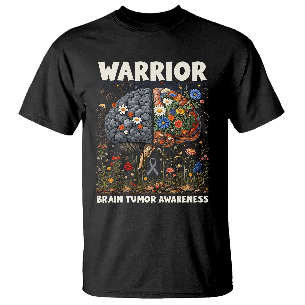 Brain Tumor Warrior T Shirt Gray Ribbon Brain Cancer Support