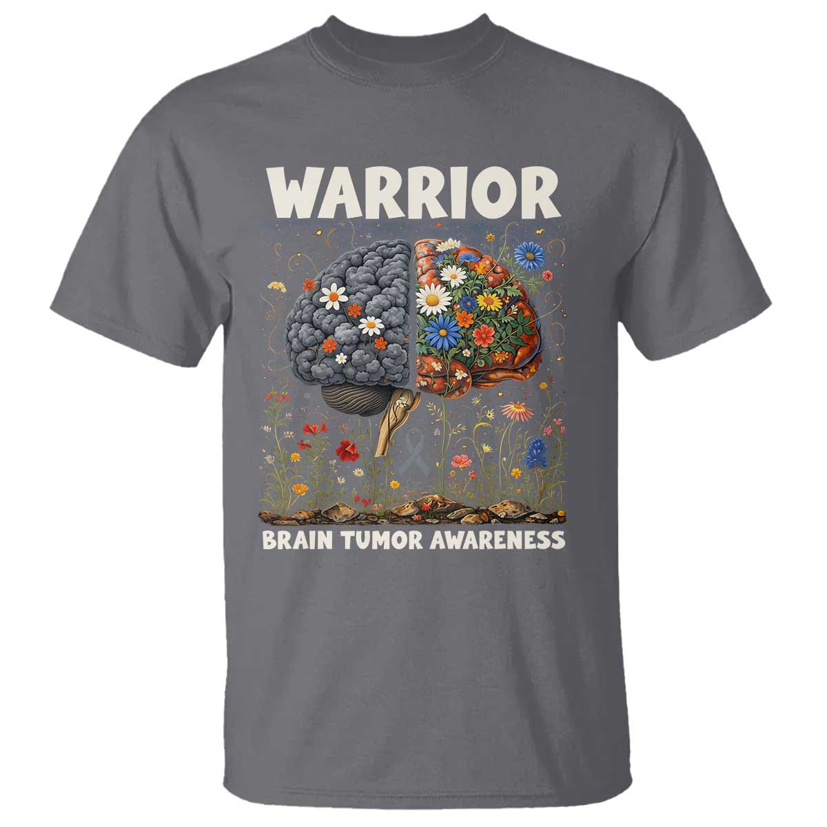 Brain Tumor Warrior T Shirt Gray Ribbon Brain Cancer Support