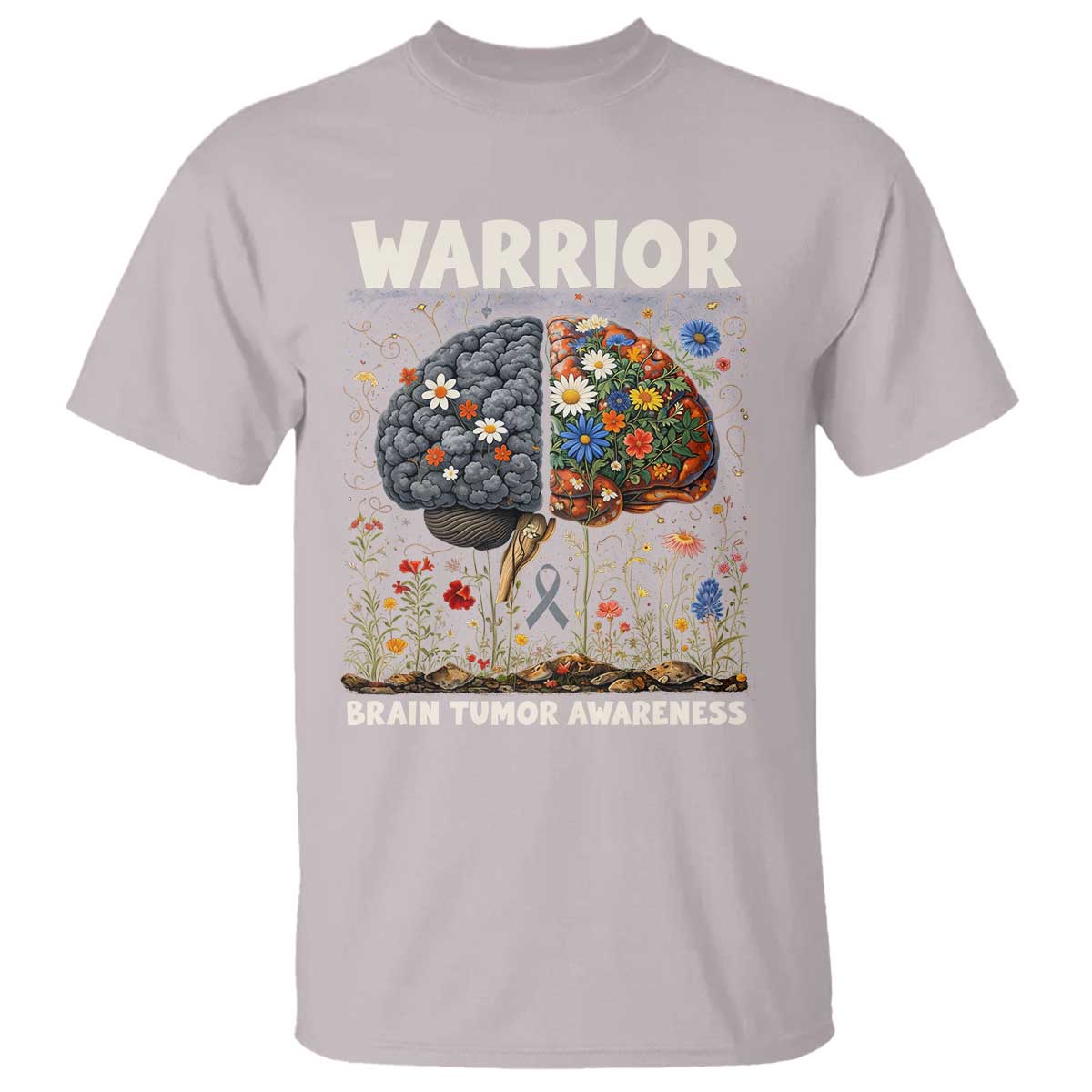 Brain Tumor Warrior T Shirt Gray Ribbon Brain Cancer Support