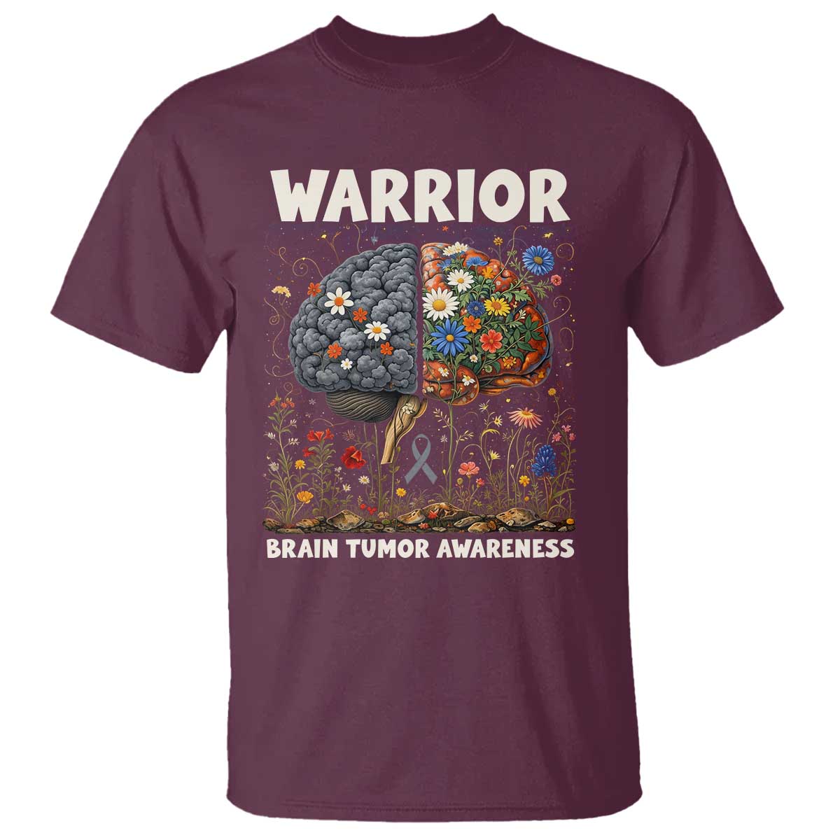 Brain Tumor Warrior T Shirt Gray Ribbon Brain Cancer Support