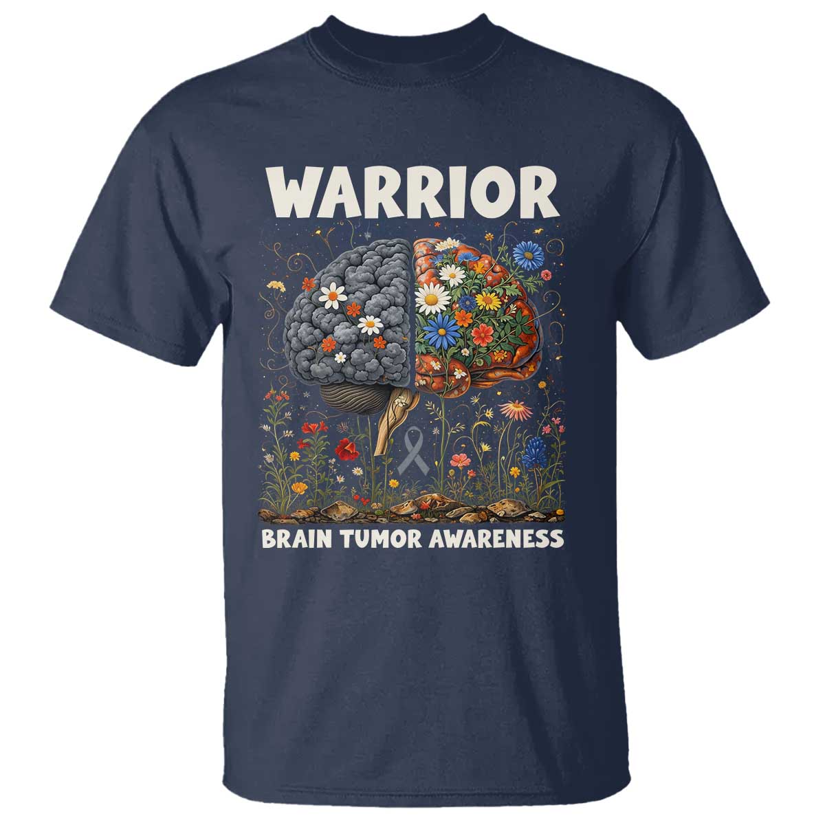 Brain Tumor Warrior T Shirt Gray Ribbon Brain Cancer Support