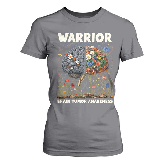Brain Tumor Warrior T Shirt For Women Gray Ribbon Brain Cancer Support