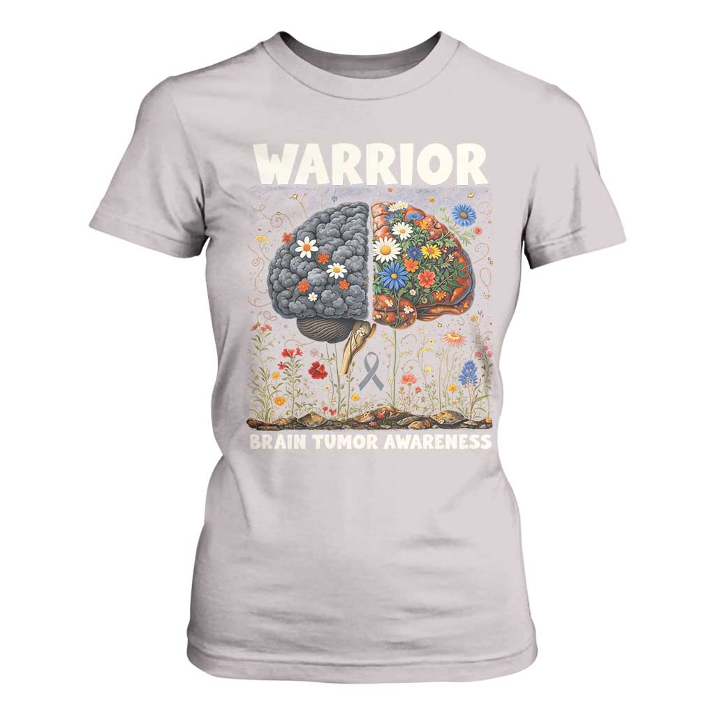Brain Tumor Warrior T Shirt For Women Gray Ribbon Brain Cancer Support