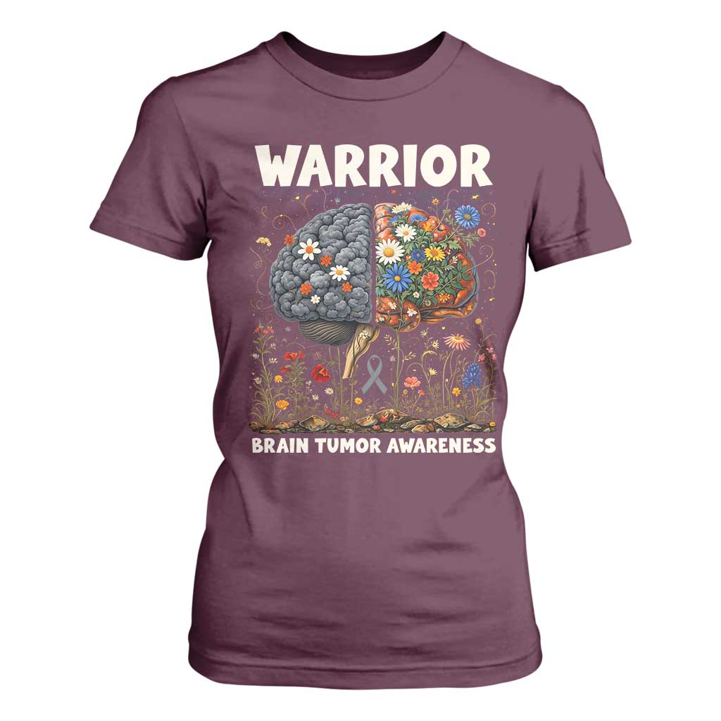 Brain Tumor Warrior T Shirt For Women Gray Ribbon Brain Cancer Support