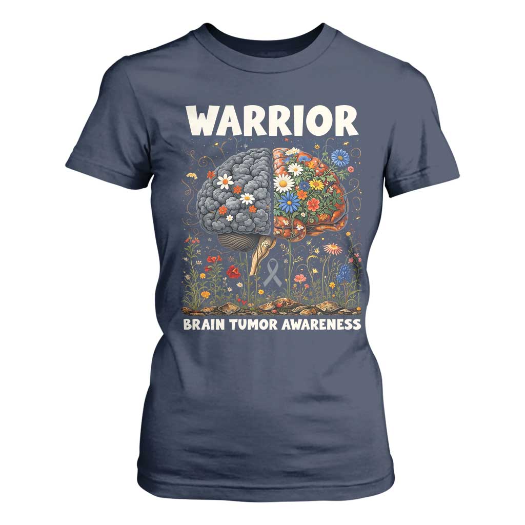Brain Tumor Warrior T Shirt For Women Gray Ribbon Brain Cancer Support