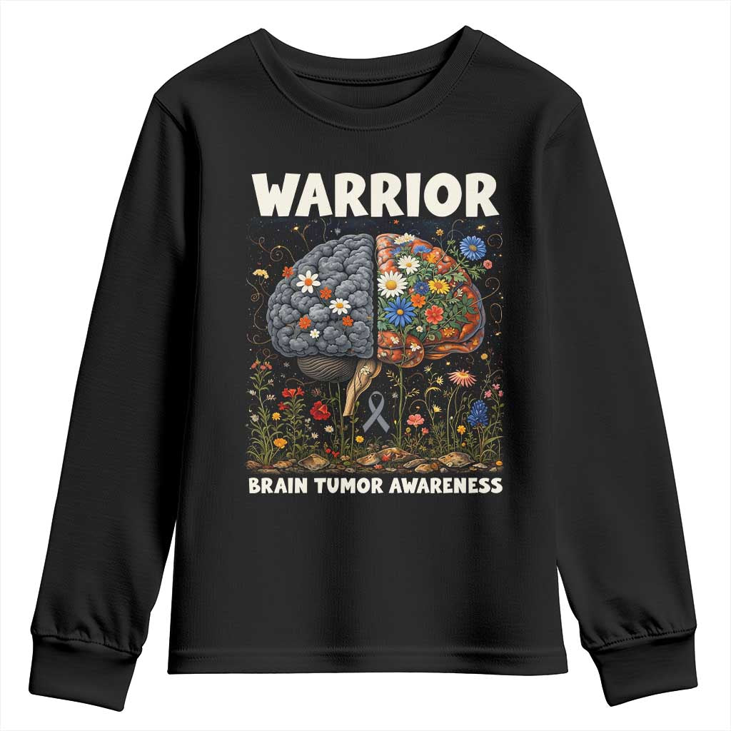 Brain Tumor Warrior Youth Sweatshirt Gray Ribbon Brain Cancer Support
