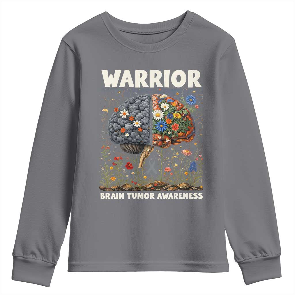 Brain Tumor Warrior Youth Sweatshirt Gray Ribbon Brain Cancer Support