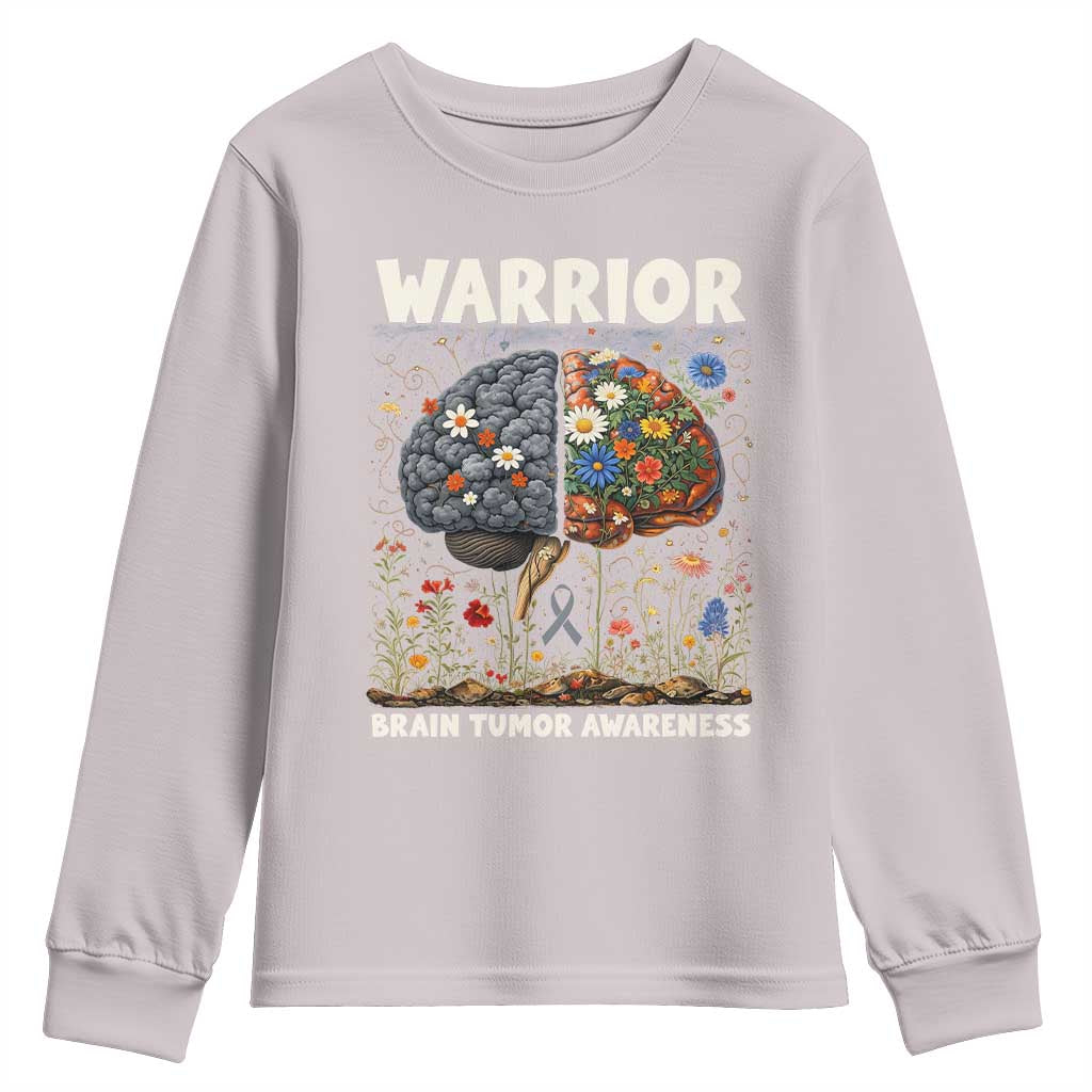 Brain Tumor Warrior Youth Sweatshirt Gray Ribbon Brain Cancer Support