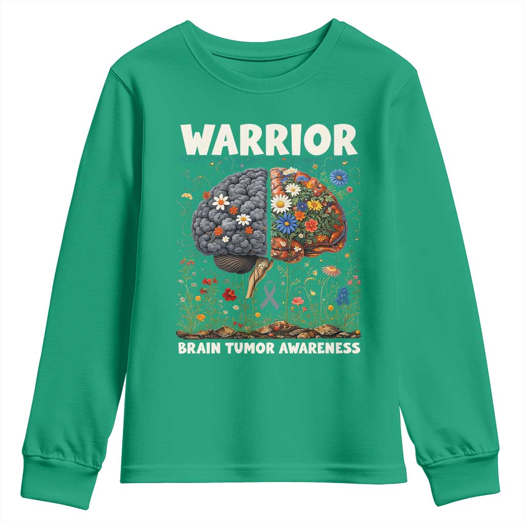 Brain Tumor Warrior Youth Sweatshirt Gray Ribbon Brain Cancer Support
