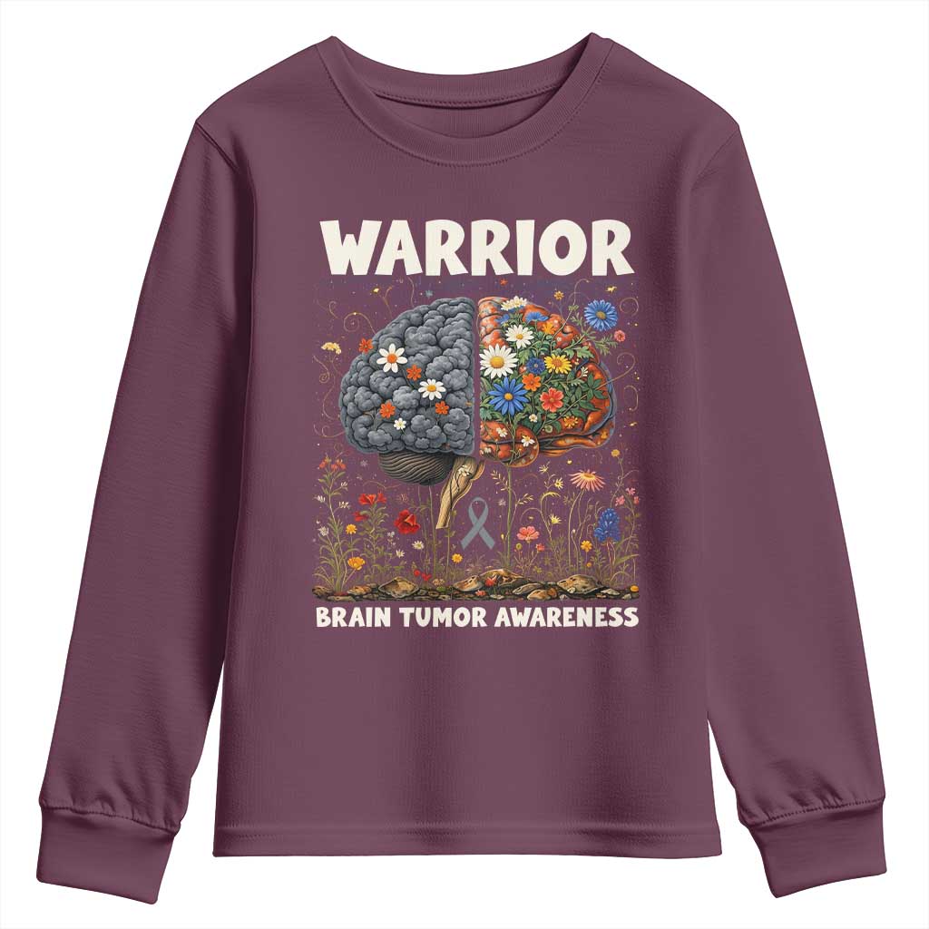 Brain Tumor Warrior Youth Sweatshirt Gray Ribbon Brain Cancer Support