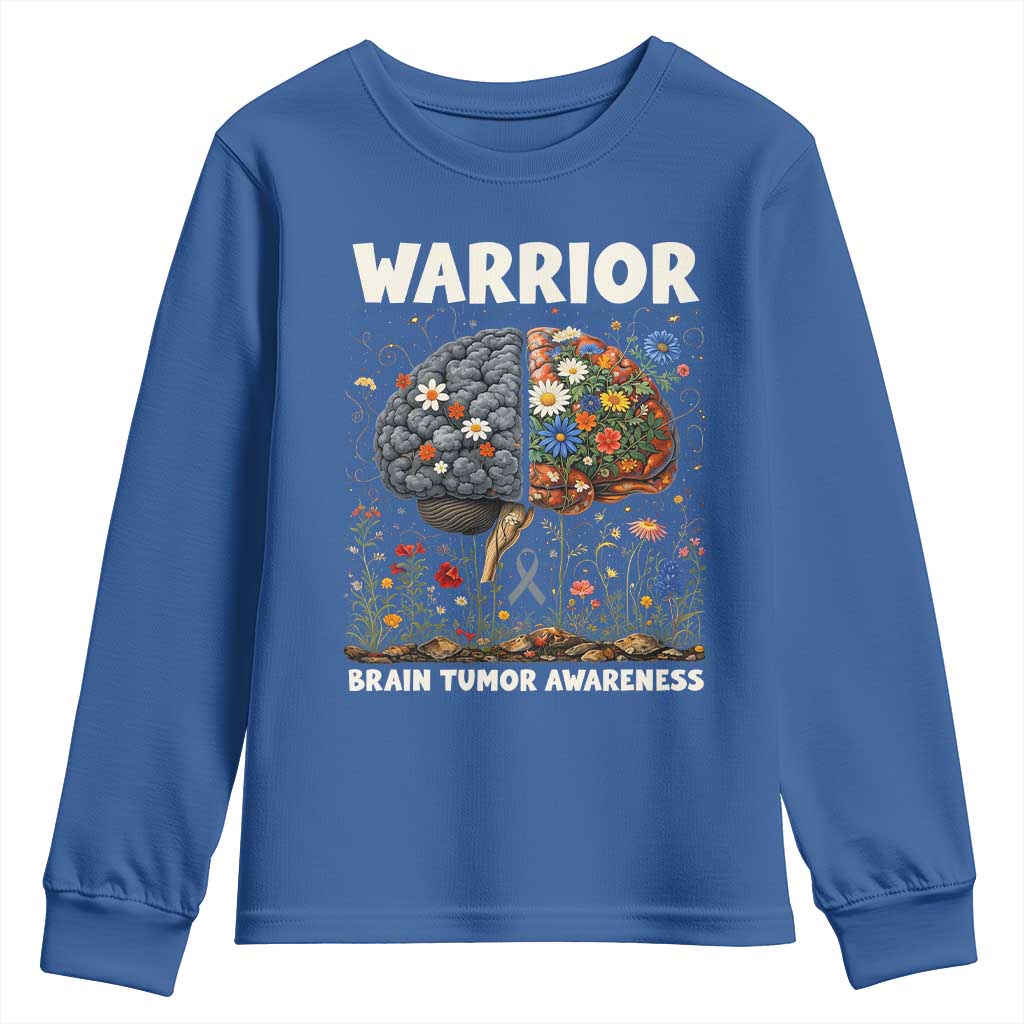 Brain Tumor Warrior Youth Sweatshirt Gray Ribbon Brain Cancer Support