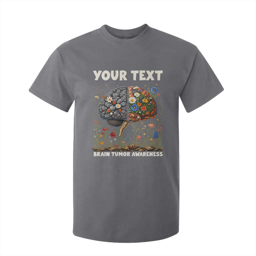Personalized Brain Tumor Warrior T Shirt For Kid Custom Name Gray Ribbon Brain Cancer Support