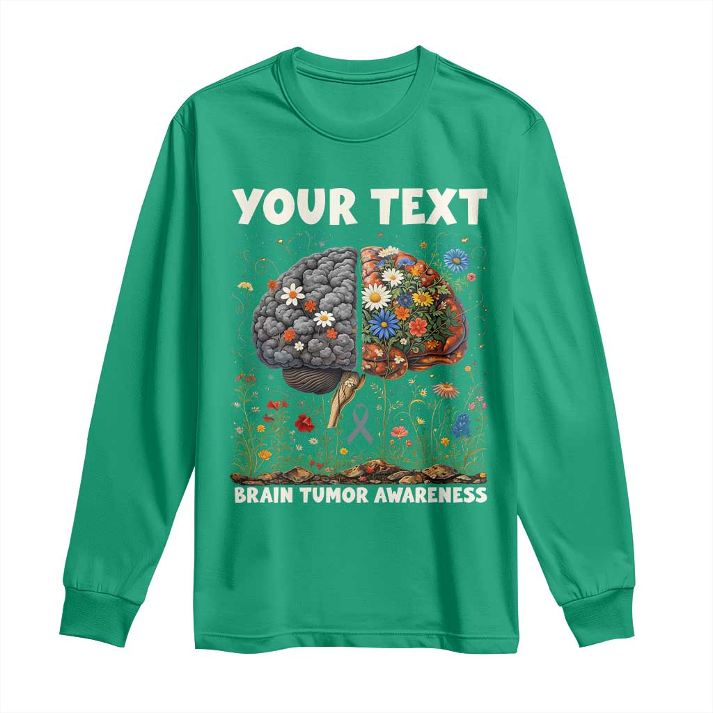 Personalized Brain Tumor Warrior Long Sleeve Shirt Custom Name Gray Ribbon Brain Cancer Support