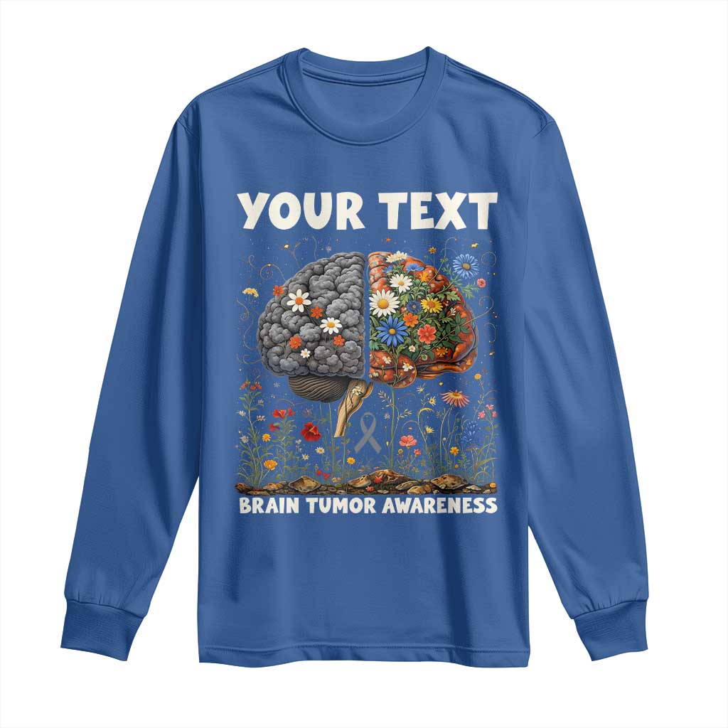 Personalized Brain Tumor Warrior Long Sleeve Shirt Custom Name Gray Ribbon Brain Cancer Support
