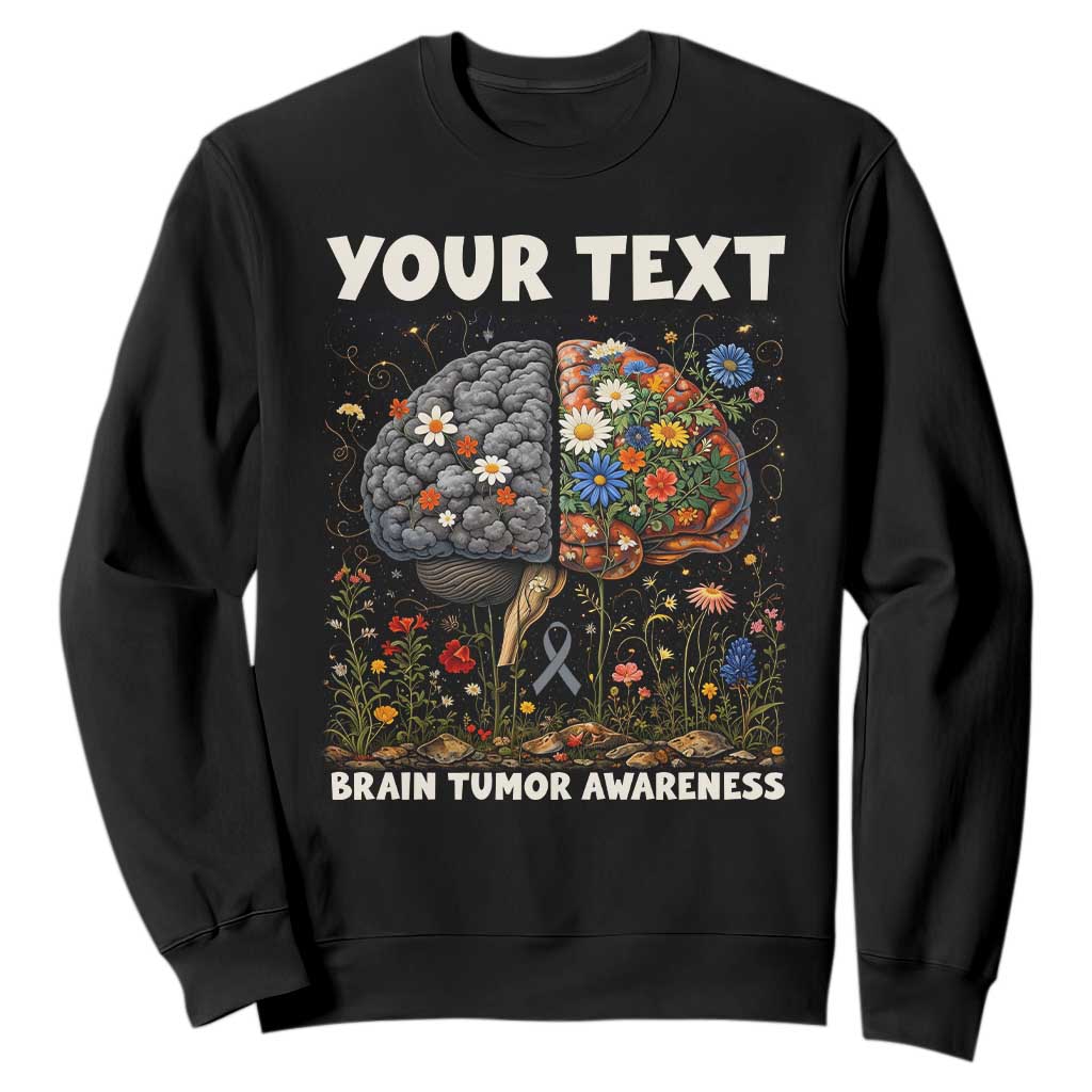 Personalized Brain Tumor Warrior Sweatshirt Custom Name Gray Ribbon Brain Cancer Support