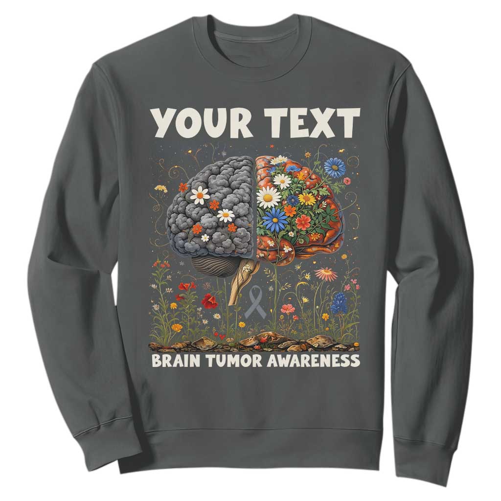 Personalized Brain Tumor Warrior Sweatshirt Custom Name Gray Ribbon Brain Cancer Support