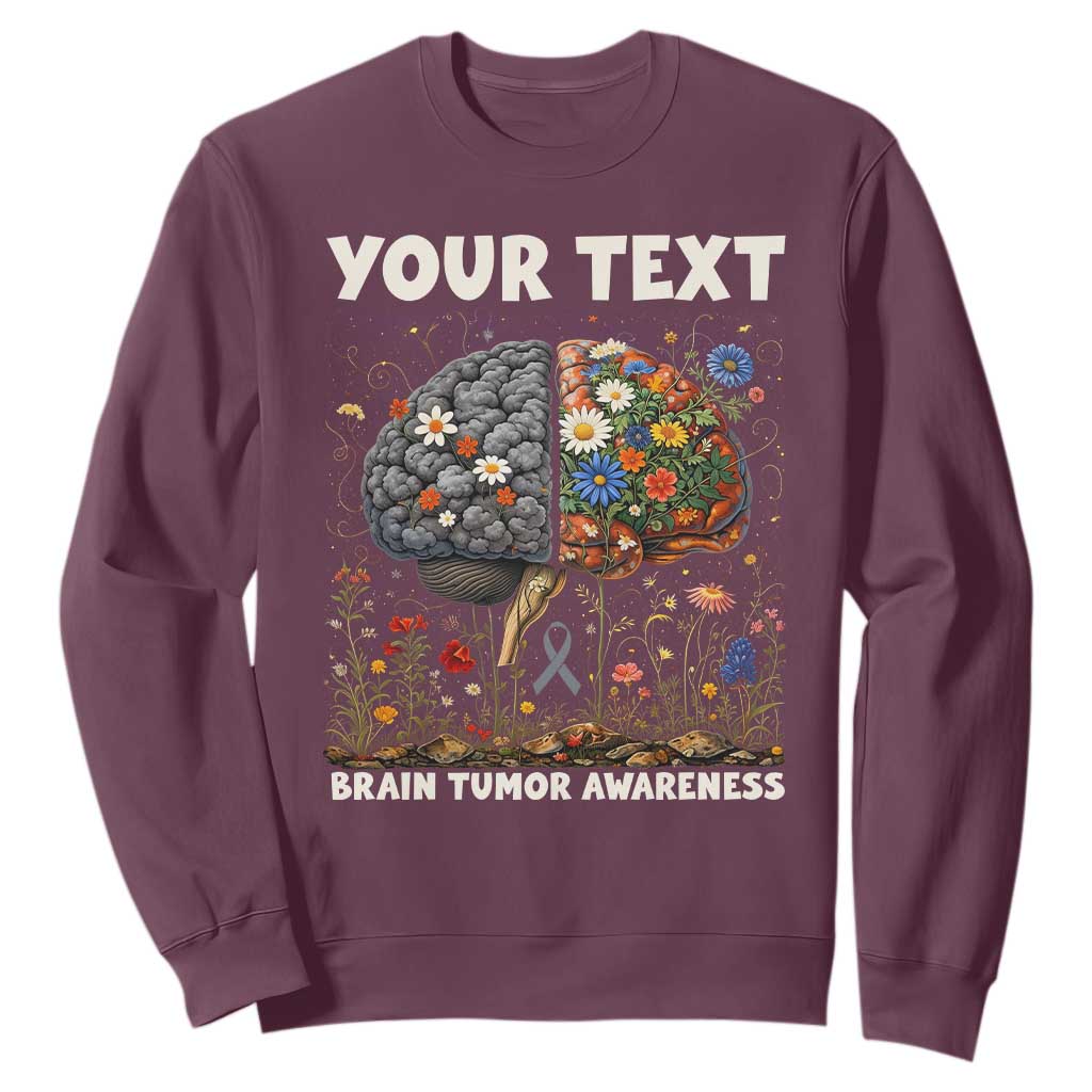 Personalized Brain Tumor Warrior Sweatshirt Custom Name Gray Ribbon Brain Cancer Support