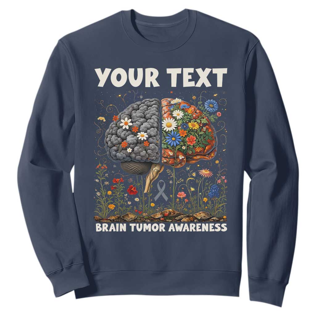 Personalized Brain Tumor Warrior Sweatshirt Custom Name Gray Ribbon Brain Cancer Support