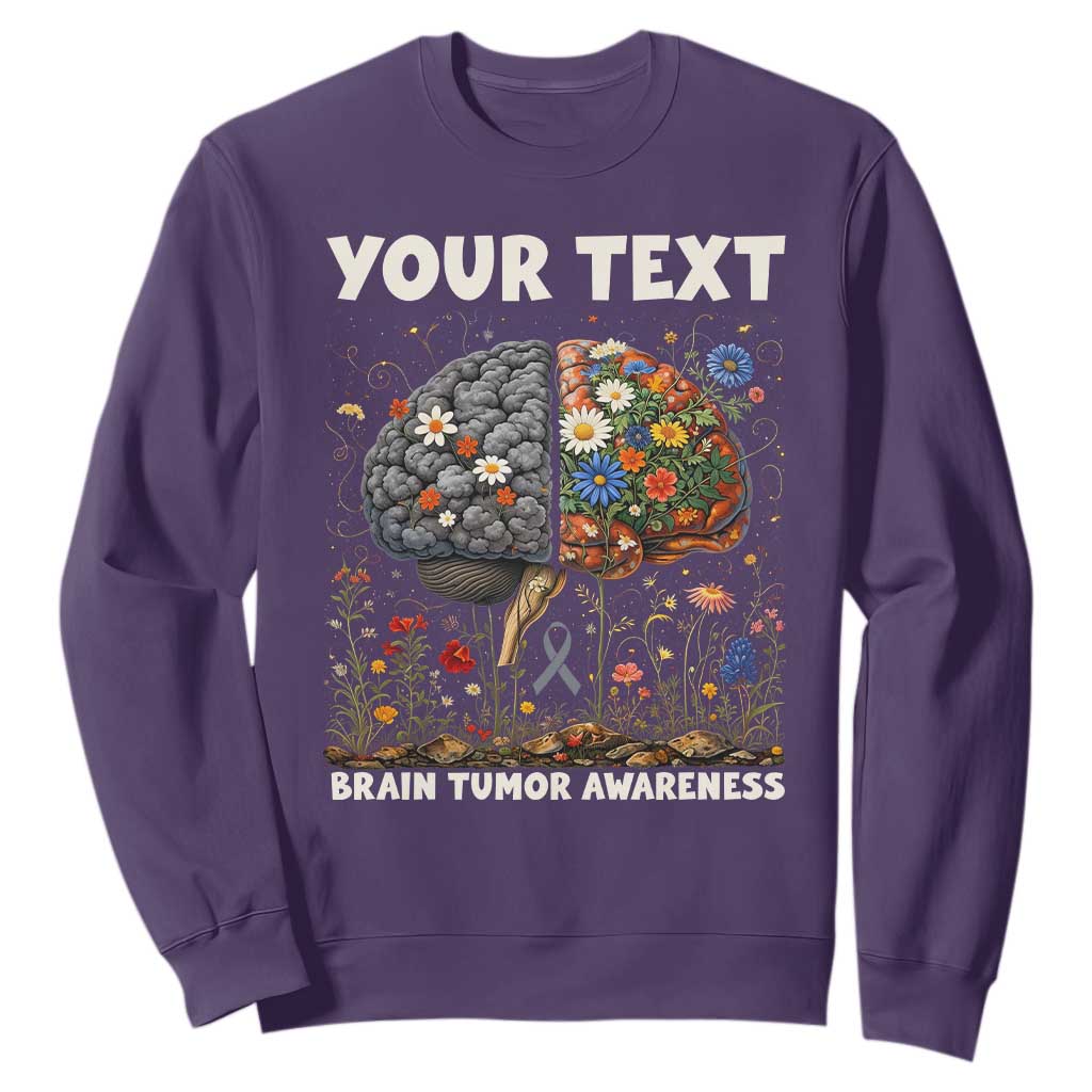 Personalized Brain Tumor Warrior Sweatshirt Custom Name Gray Ribbon Brain Cancer Support