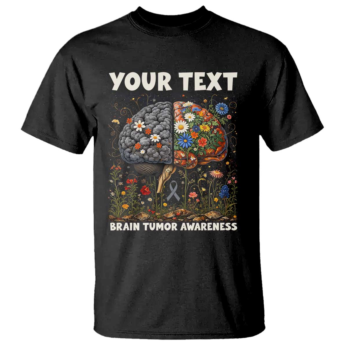 Personalized Brain Tumor Warrior T Shirt Custom Name Gray Ribbon Brain Cancer Support