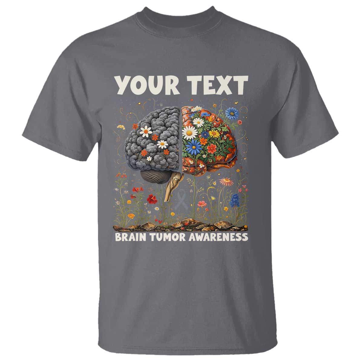 Personalized Brain Tumor Warrior T Shirt Custom Name Gray Ribbon Brain Cancer Support