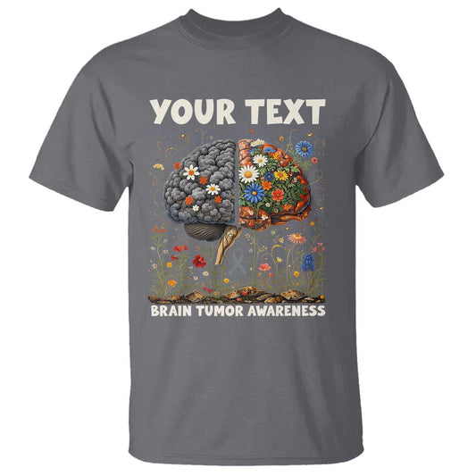 Personalized Brain Tumor Warrior T Shirt Custom Name Gray Ribbon Brain Cancer Support