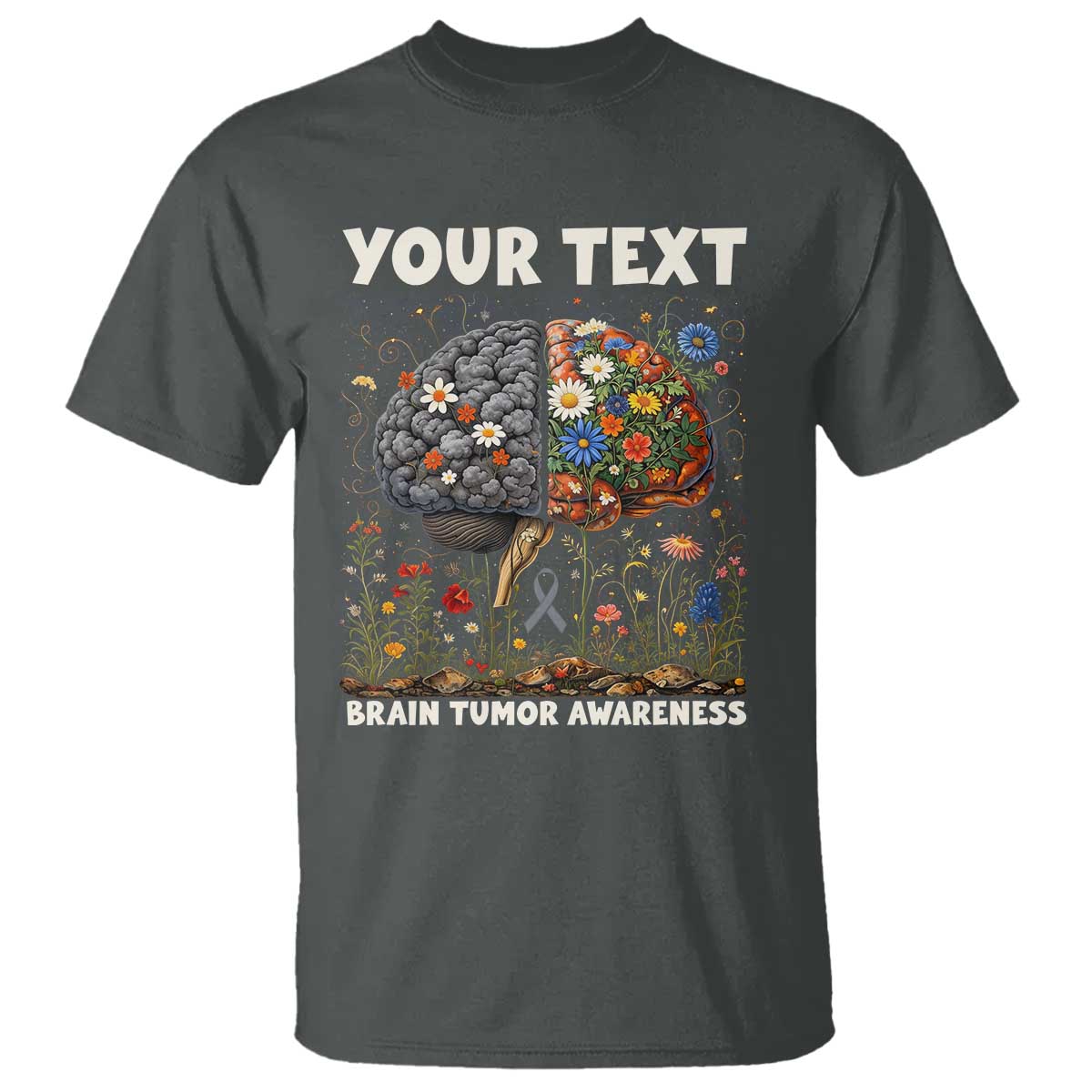Personalized Brain Tumor Warrior T Shirt Custom Name Gray Ribbon Brain Cancer Support