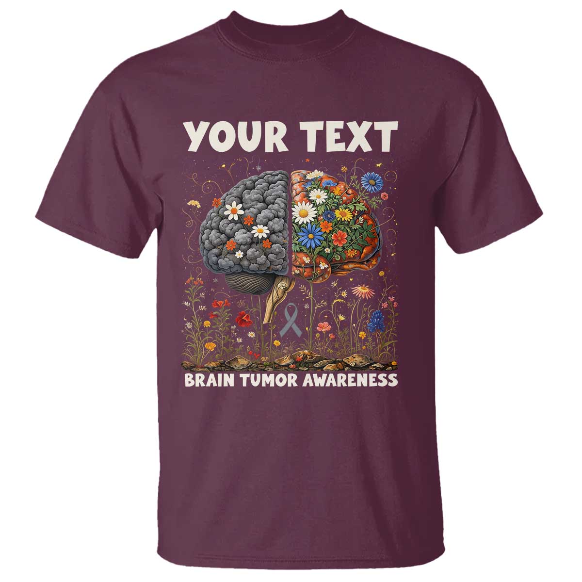 Personalized Brain Tumor Warrior T Shirt Custom Name Gray Ribbon Brain Cancer Support