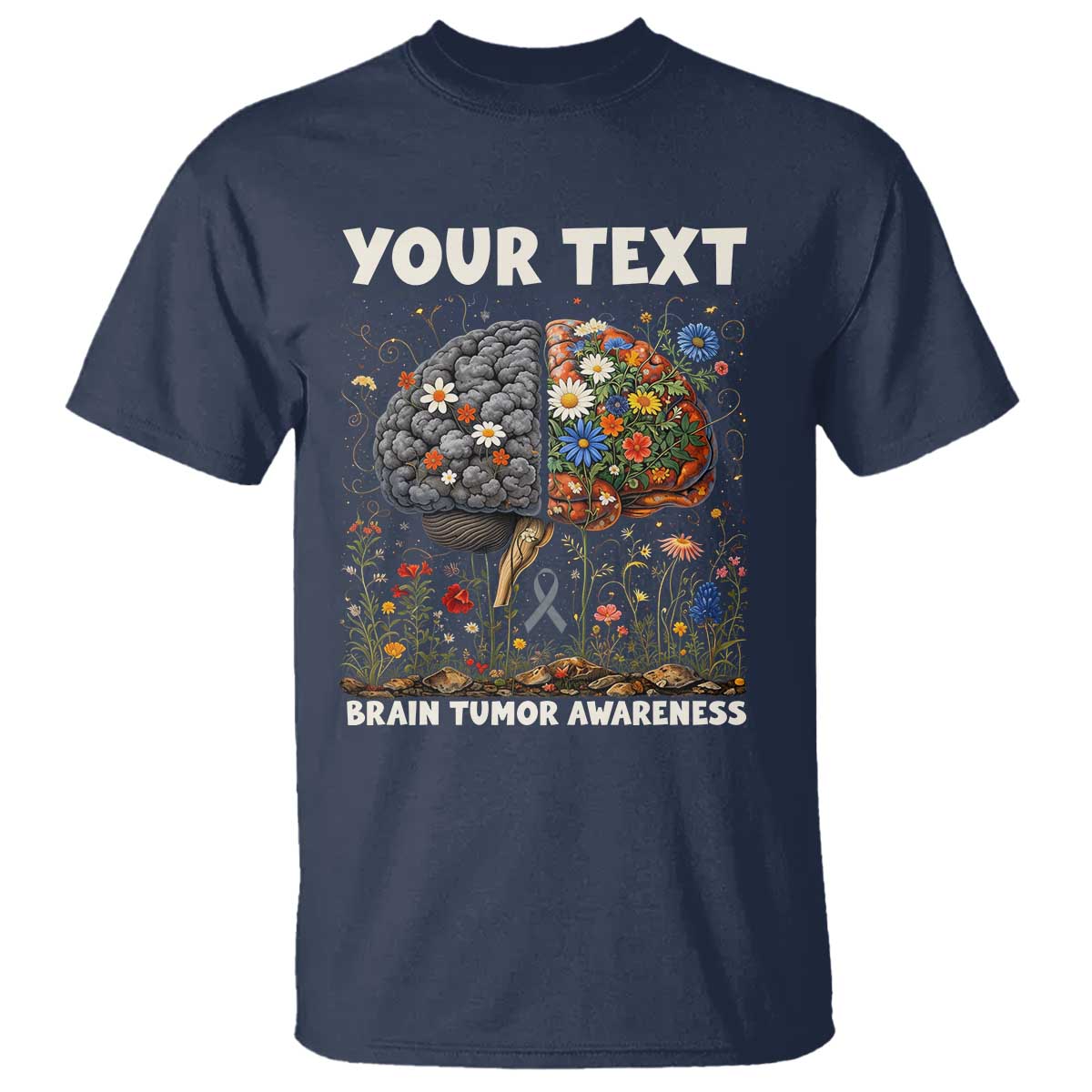 Personalized Brain Tumor Warrior T Shirt Custom Name Gray Ribbon Brain Cancer Support