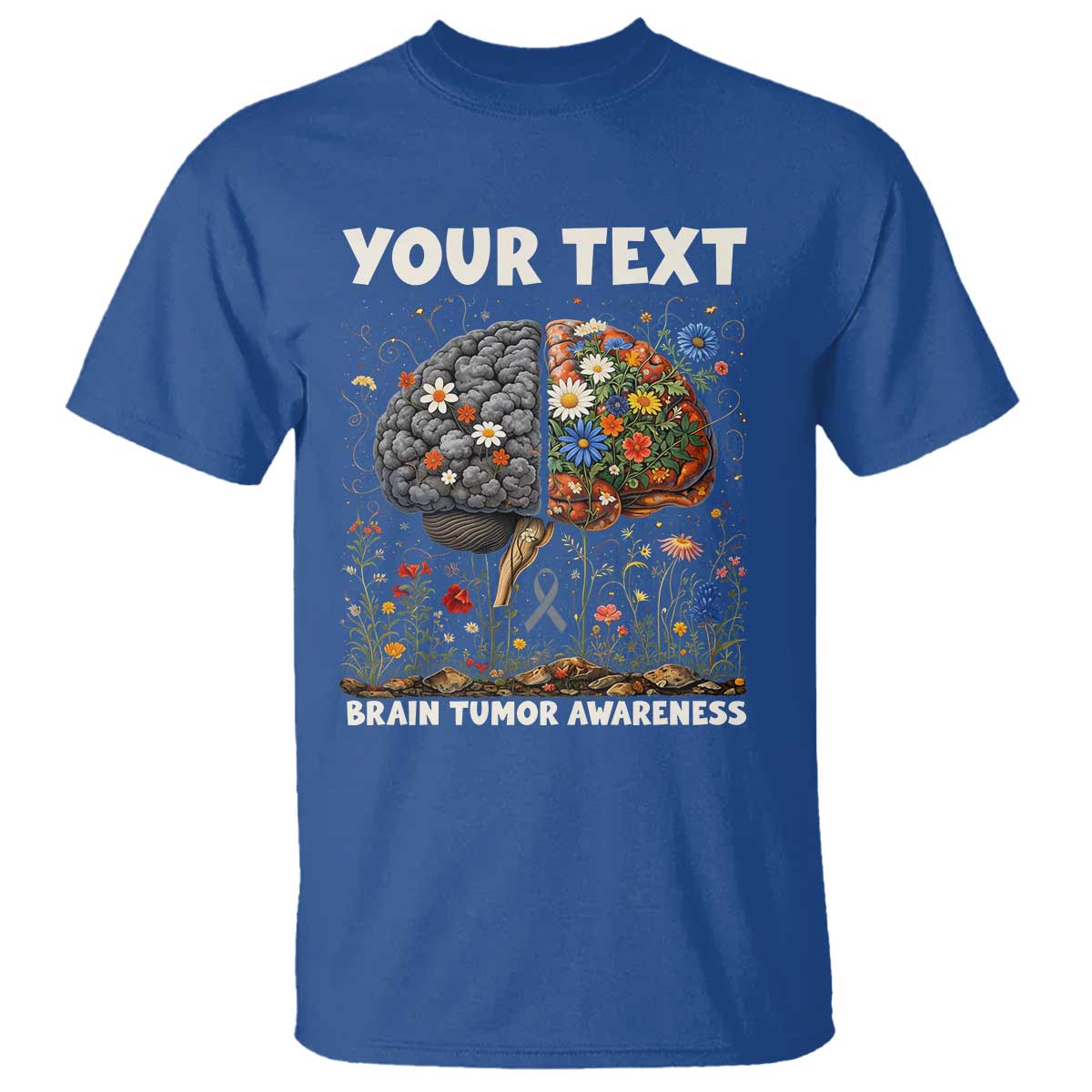 Personalized Brain Tumor Warrior T Shirt Custom Name Gray Ribbon Brain Cancer Support
