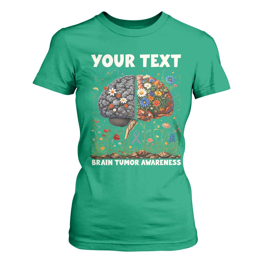 Personalized Brain Tumor Warrior T Shirt For Women Custom Name Gray Ribbon Brain Cancer Support