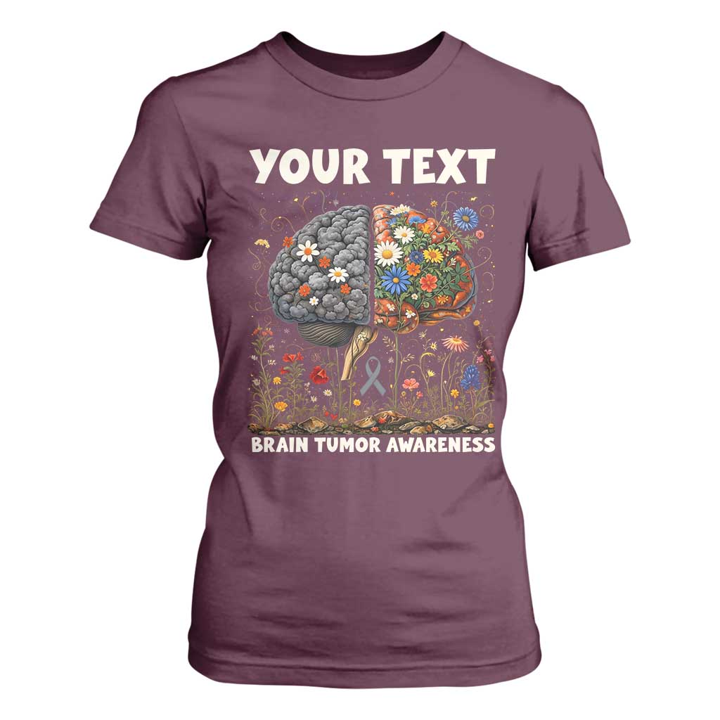 Personalized Brain Tumor Warrior T Shirt For Women Custom Name Gray Ribbon Brain Cancer Support