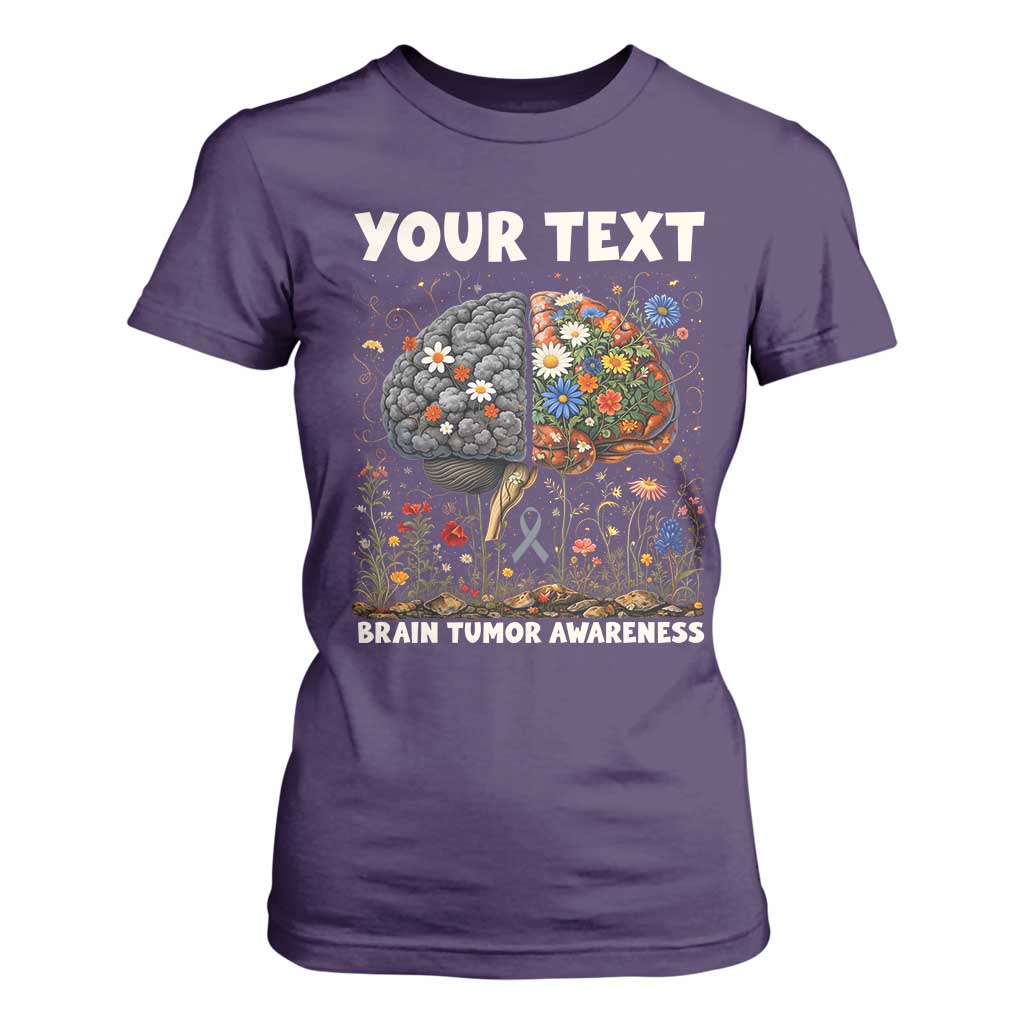 Personalized Brain Tumor Warrior T Shirt For Women Custom Name Gray Ribbon Brain Cancer Support