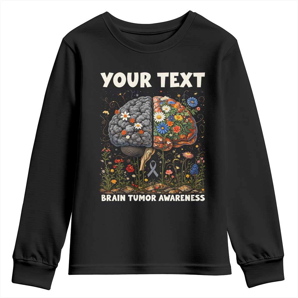 Personalized Brain Tumor Warrior Youth Sweatshirt Custom Name Gray Ribbon Brain Cancer Support