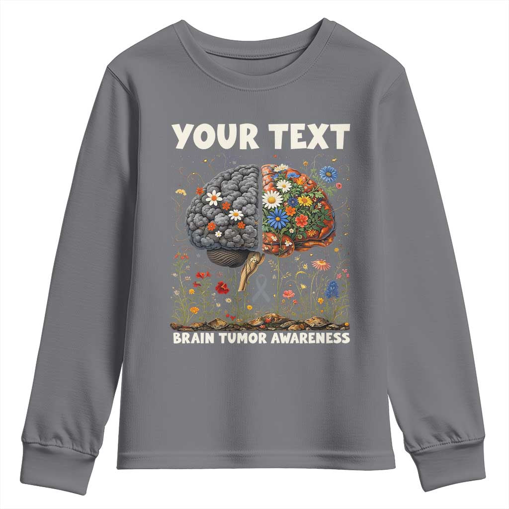 Personalized Brain Tumor Warrior Youth Sweatshirt Custom Name Gray Ribbon Brain Cancer Support