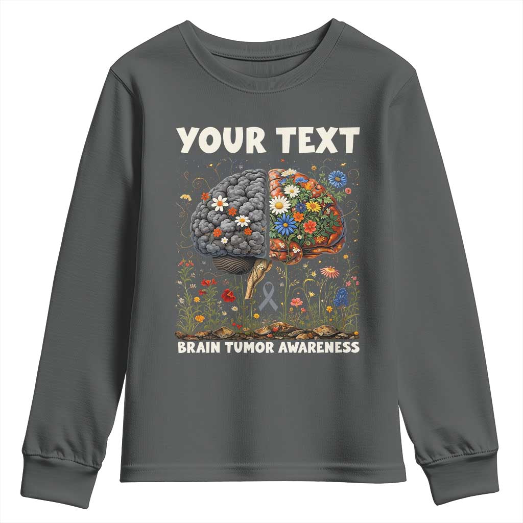Personalized Brain Tumor Warrior Youth Sweatshirt Custom Name Gray Ribbon Brain Cancer Support