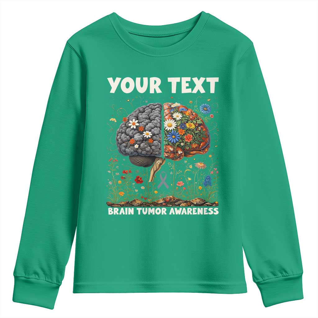 Personalized Brain Tumor Warrior Youth Sweatshirt Custom Name Gray Ribbon Brain Cancer Support
