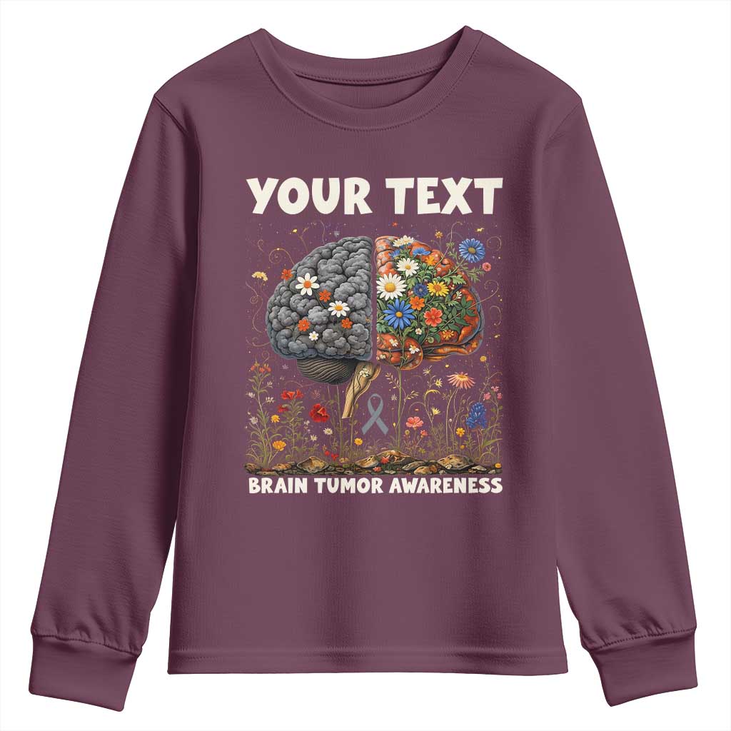 Personalized Brain Tumor Warrior Youth Sweatshirt Custom Name Gray Ribbon Brain Cancer Support