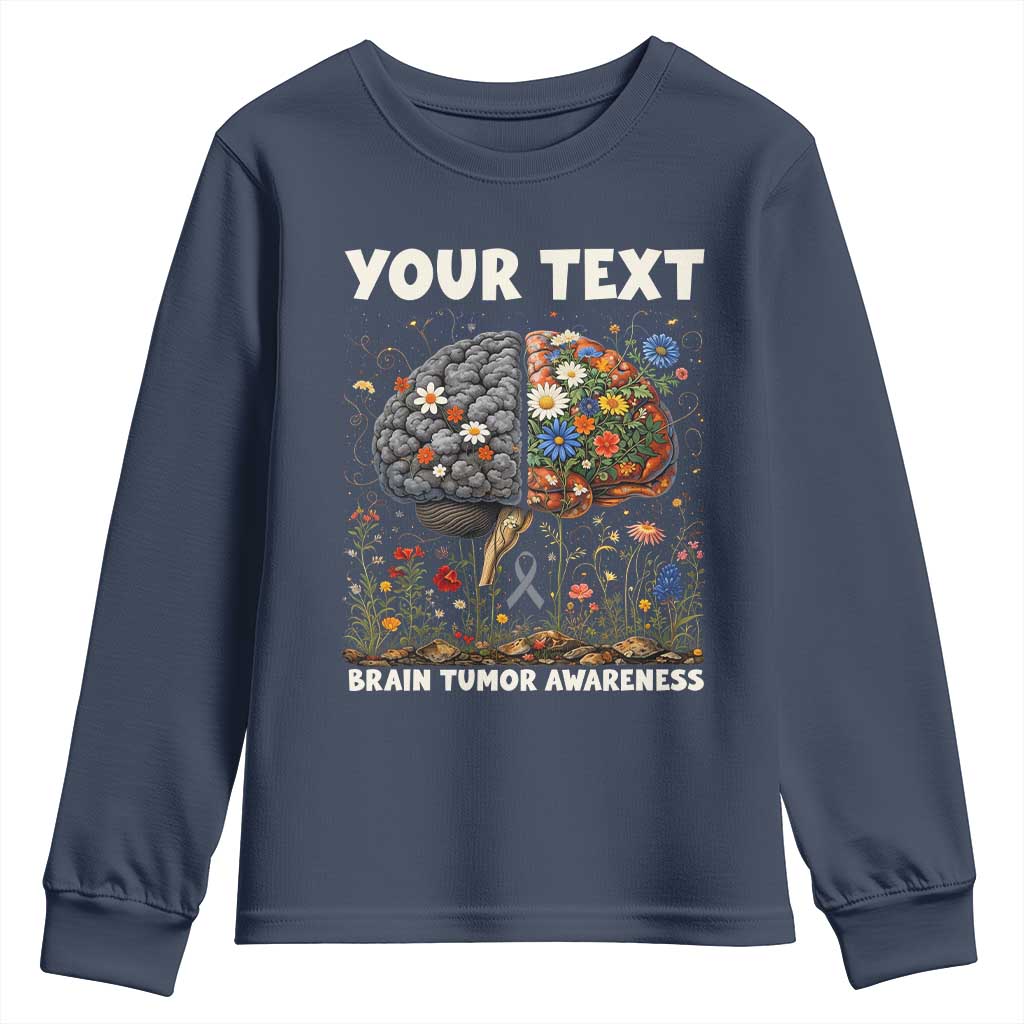 Personalized Brain Tumor Warrior Youth Sweatshirt Custom Name Gray Ribbon Brain Cancer Support