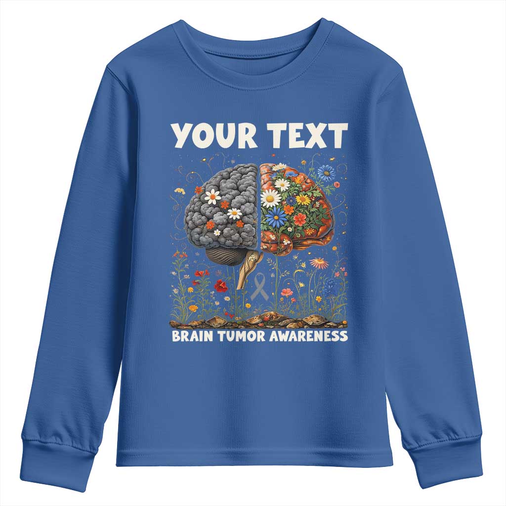 Personalized Brain Tumor Warrior Youth Sweatshirt Custom Name Gray Ribbon Brain Cancer Support