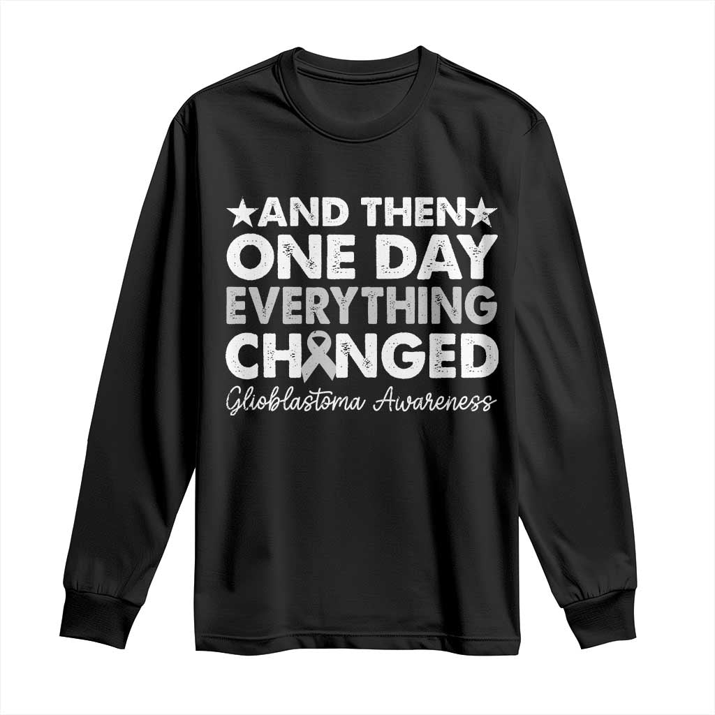Glioblastoma Support Long Sleeve Shirt Retro Fight Brain Tumor Cure Gray Ribbon