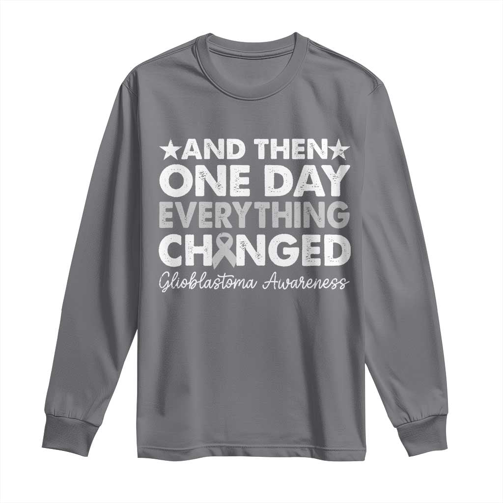 Glioblastoma Support Long Sleeve Shirt Retro Fight Brain Tumor Cure Gray Ribbon