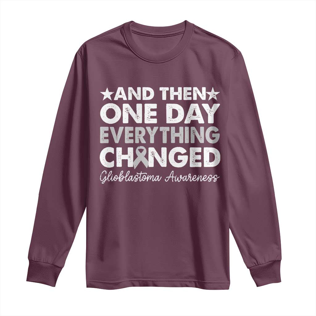 Glioblastoma Support Long Sleeve Shirt Retro Fight Brain Tumor Cure Gray Ribbon