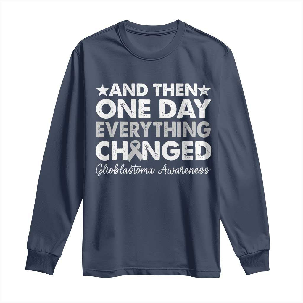 Glioblastoma Support Long Sleeve Shirt Retro Fight Brain Tumor Cure Gray Ribbon