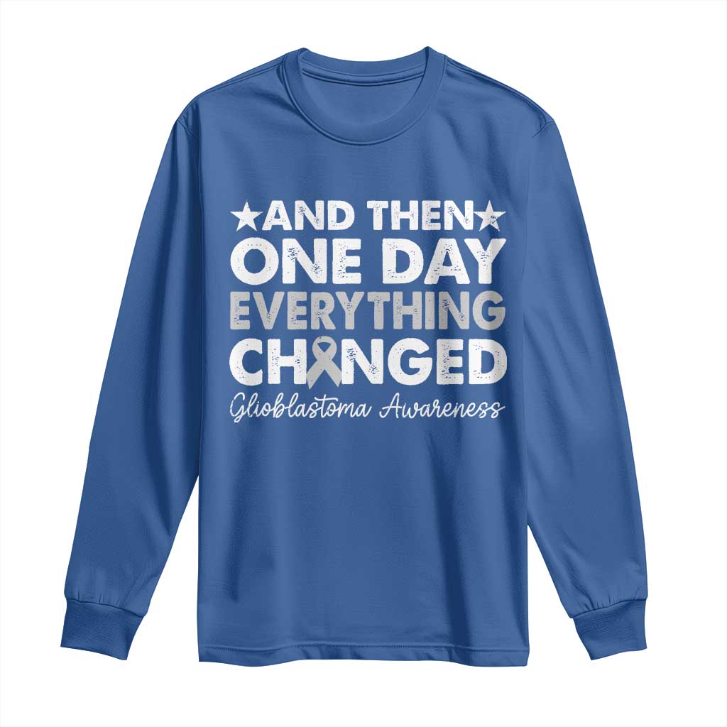 Glioblastoma Support Long Sleeve Shirt Retro Fight Brain Tumor Cure Gray Ribbon