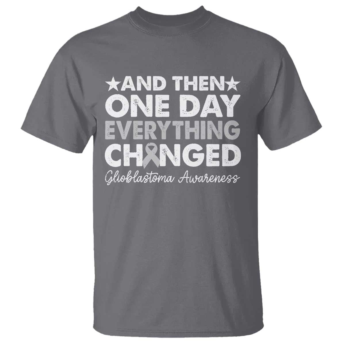 Glioblastoma Support T Shirt Retro Fight Brain Tumor Cure Gray Ribbon
